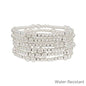 Water Resistant Silver Beaded Stretch Bracelet