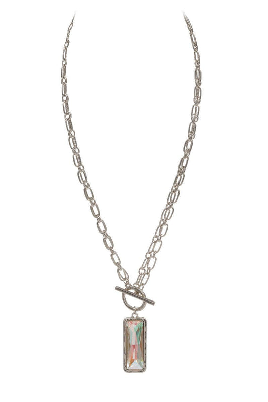 CHAIN WITH BAR SHAPE RHINESTONE LONG NECKLACE: Silver