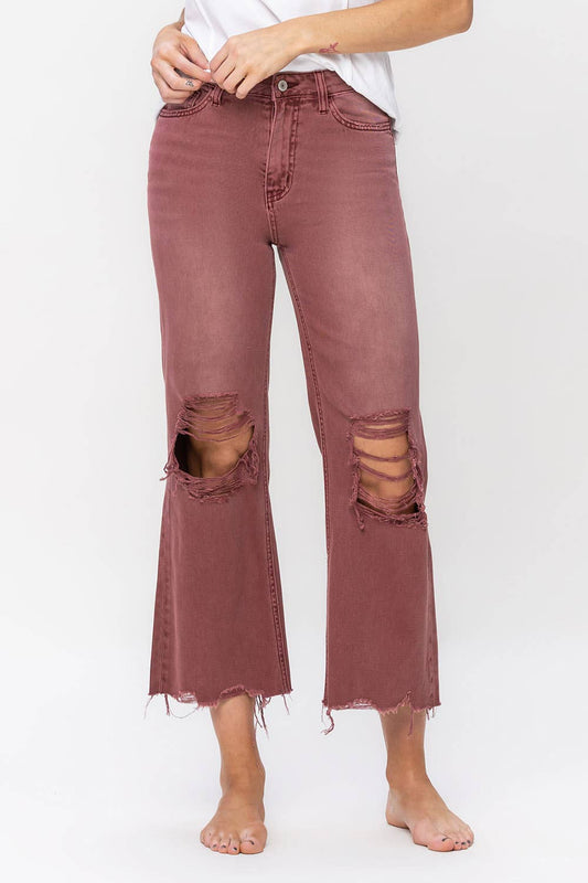 90'S VINTAGE SUPER HIGH RISE CROP FLARE JEANS | RUSSET BROWN