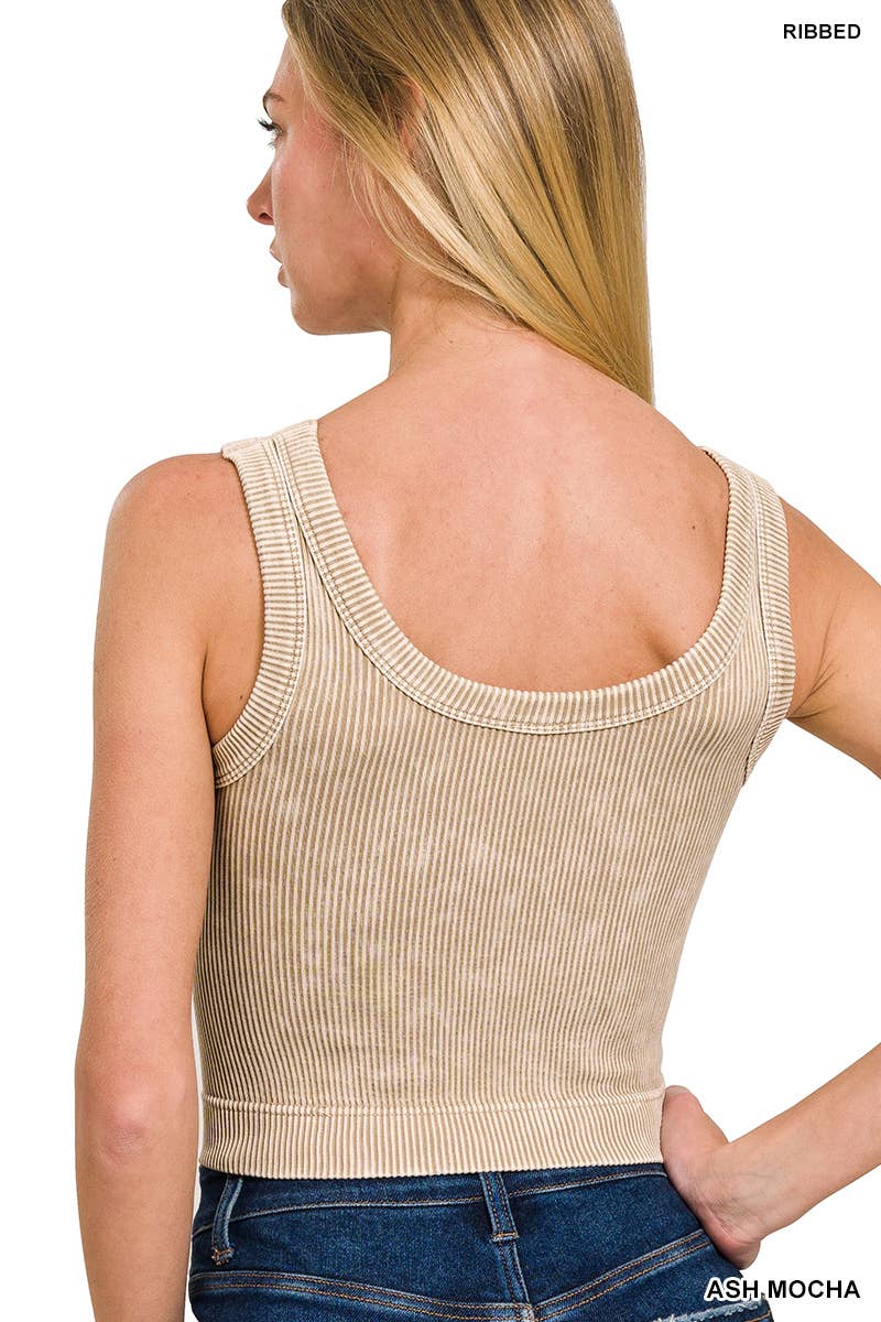 Stone Washed Ribbed Seamless Top | Ash Mocha