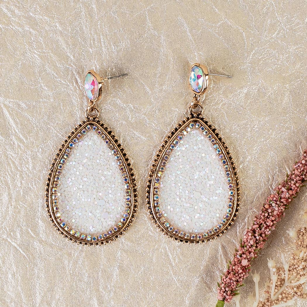 Emma Glitter Drop Earrings | Pink AB