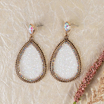 Emma Glitter Drop Earrings | White