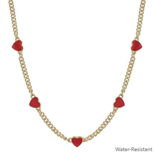 Water Resistant Gold Textured Chain with Red Epoxy Heart