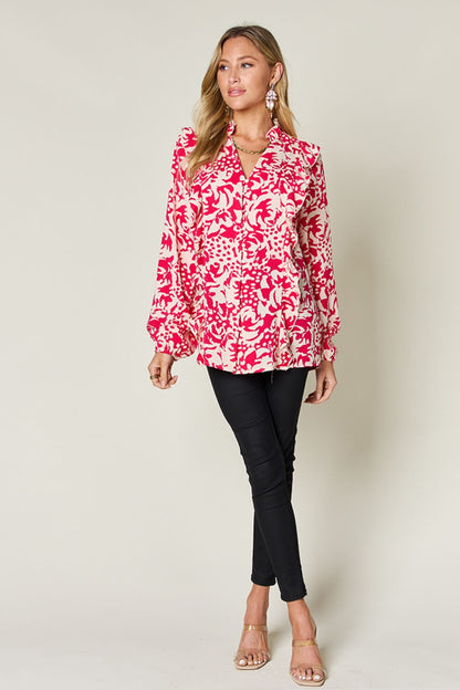 Julie Printed Ruffle Trim Balloon Sleeve Shirt