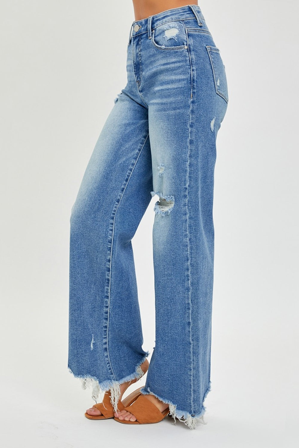 Rachel High Rise Frayed Hem Wide Leg Jeans