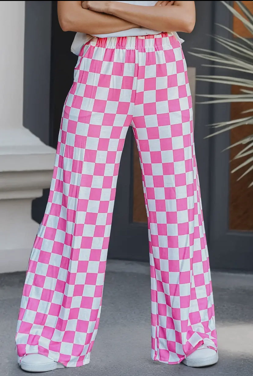 Raceway Checkered Flare Pants | Pink