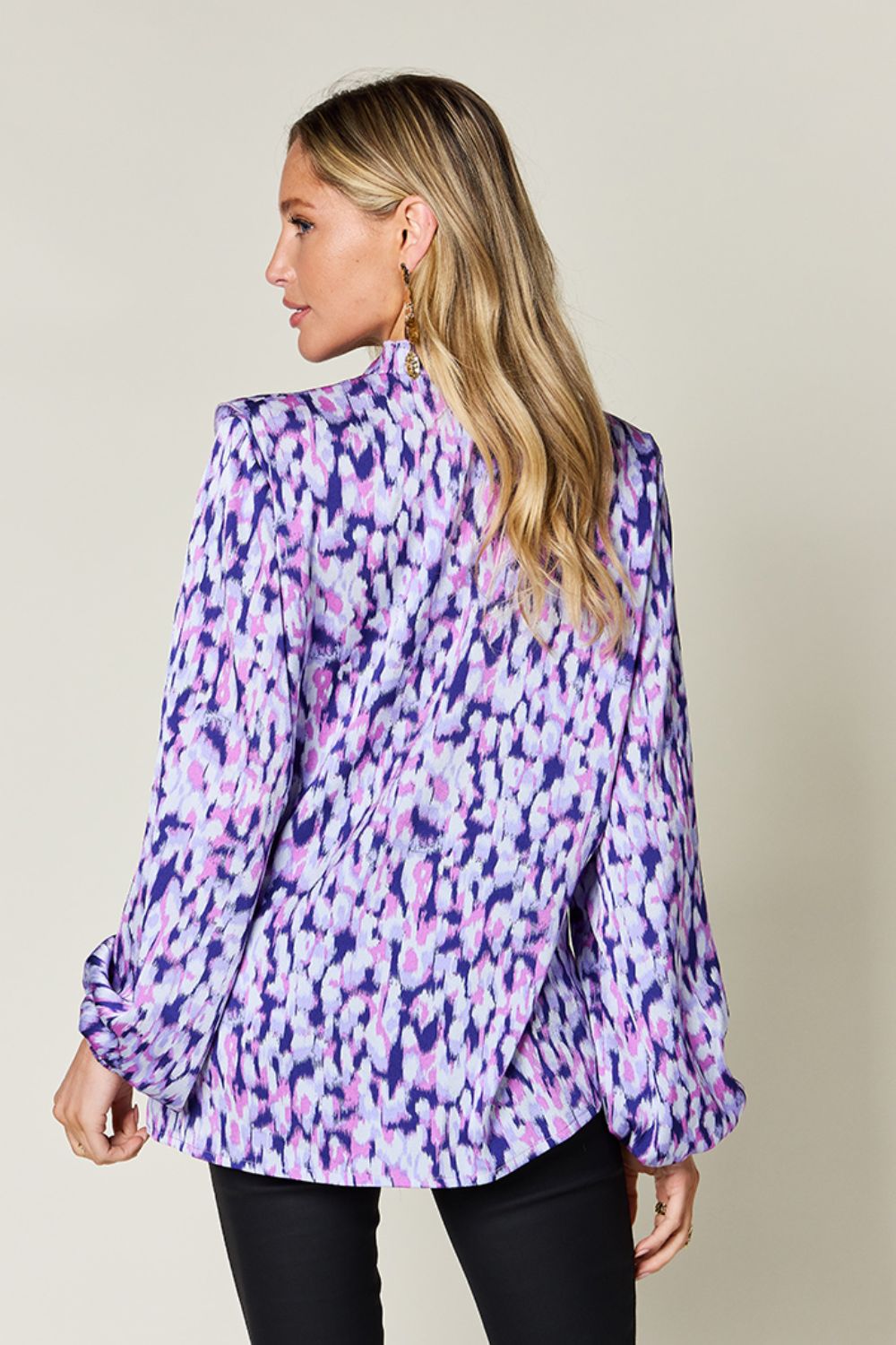 Falling Short Printed Ruffle Trim Balloon Sleeve Shirt