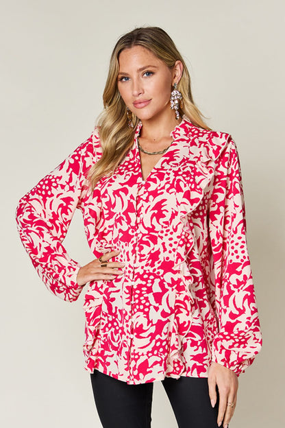 Julie Printed Ruffle Trim Balloon Sleeve Shirt