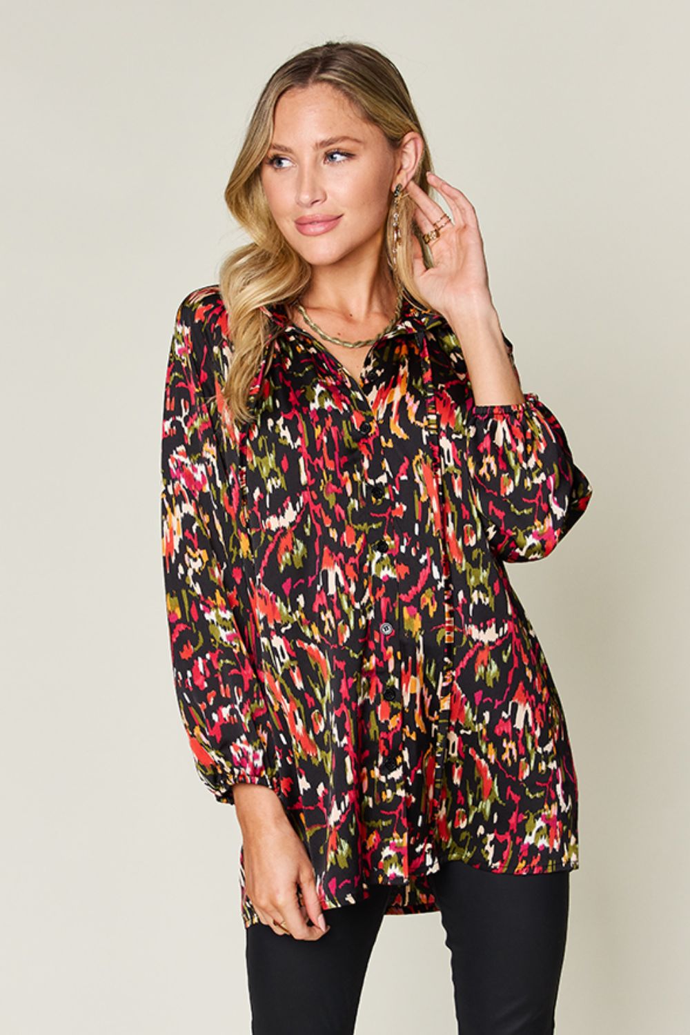 Jane Printed Button Up Long Sleeve Shirt