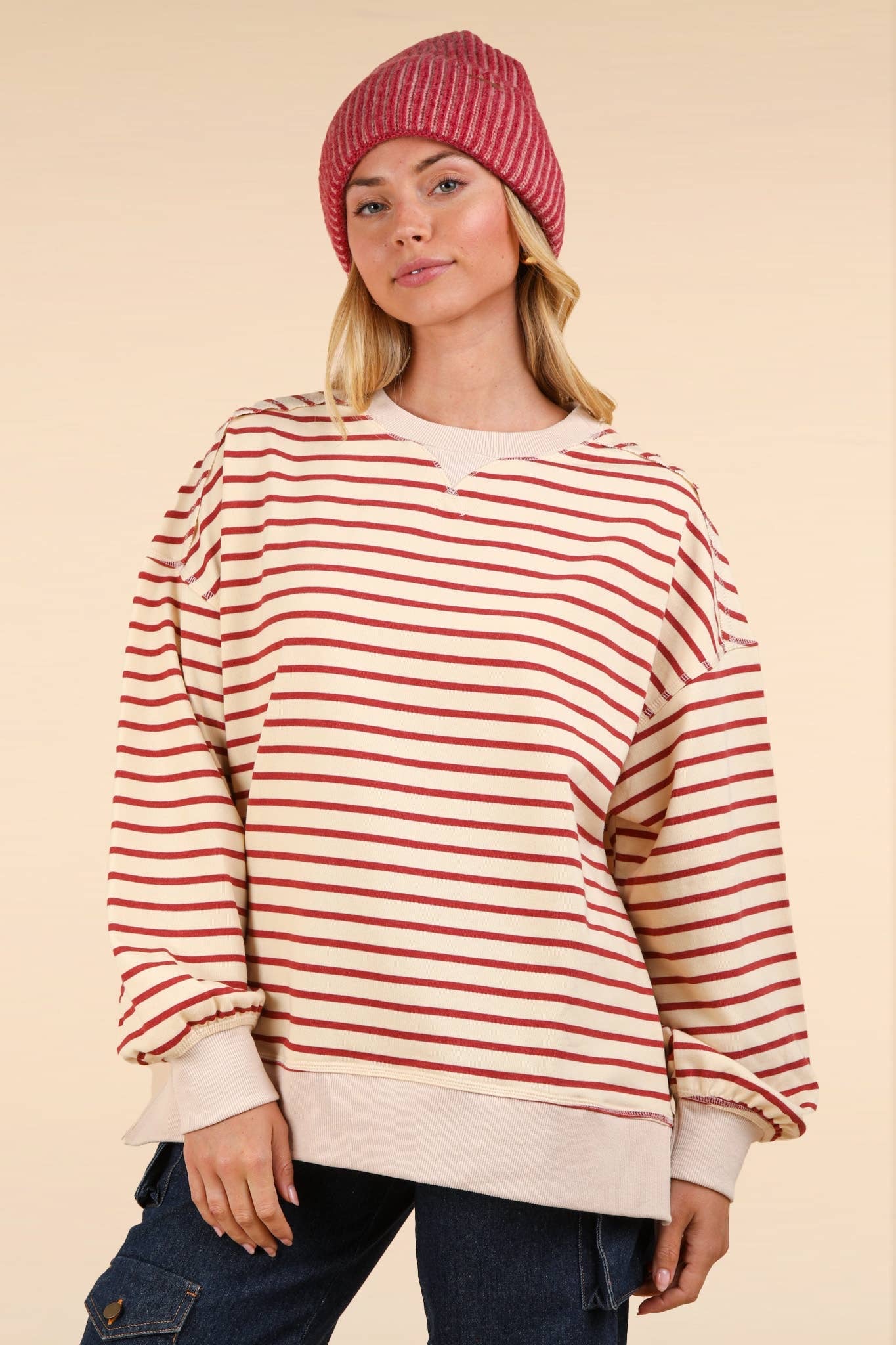 Savannah Stripe Oversized Knit Top | Brick