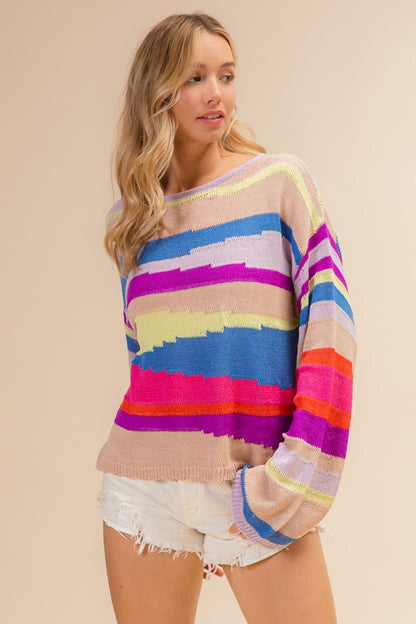 Gentri Multi Geometric Stripe Sweater