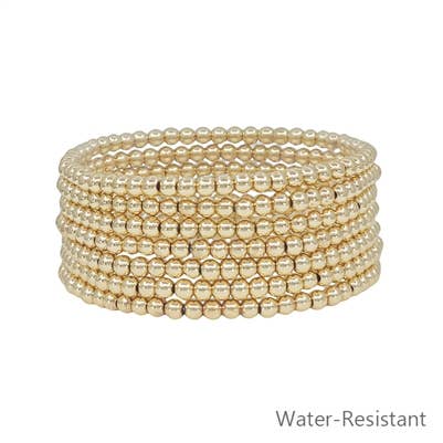 Water-Resistant Gold Beaded 4mm Stretch Bracelets