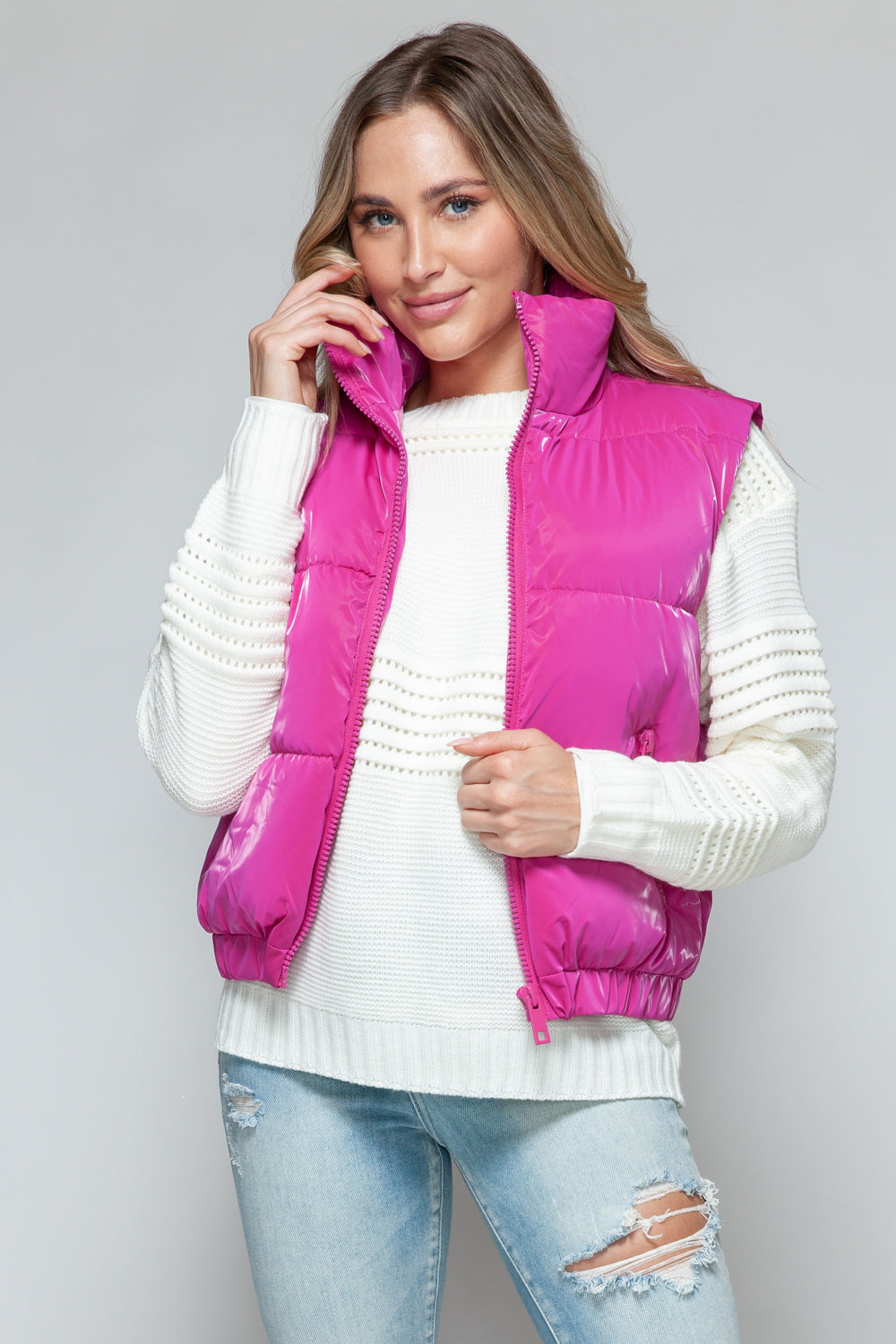 Snobbish Fur Lining Quilted Vest | Magenta