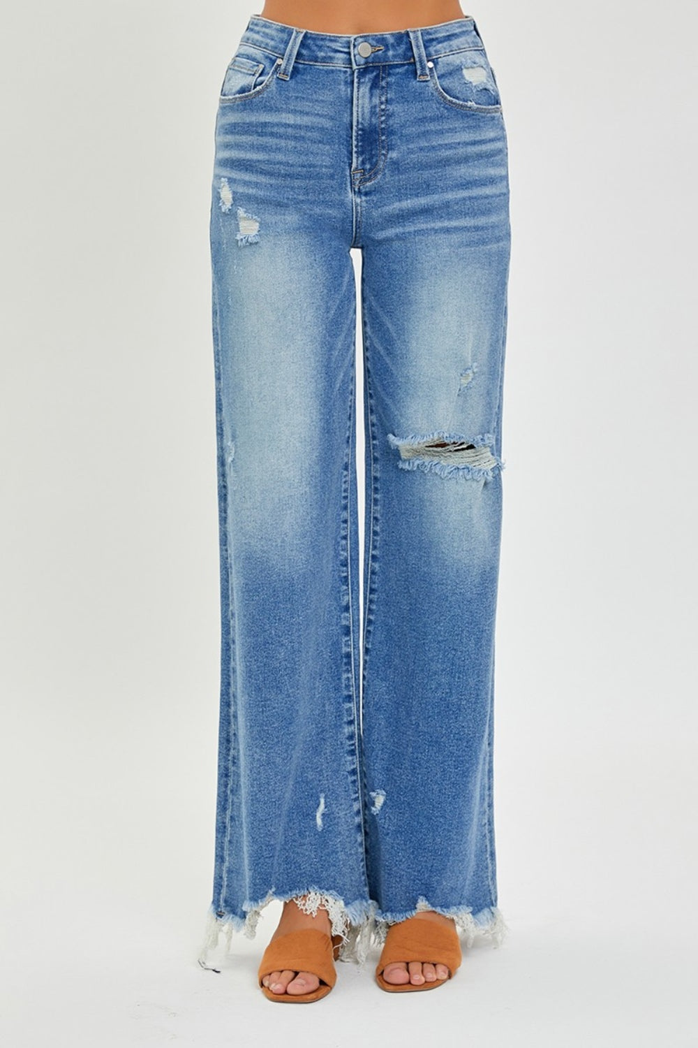 Rachel High Rise Frayed Hem Wide Leg Jeans