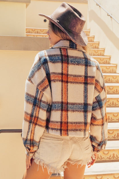 Plaid Brushed Plaid Crop Jacket