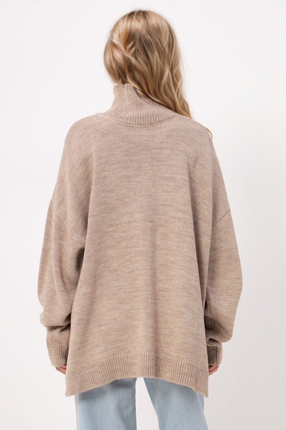 Basic Side Slit Turtleneck Long Sleeve Sweater