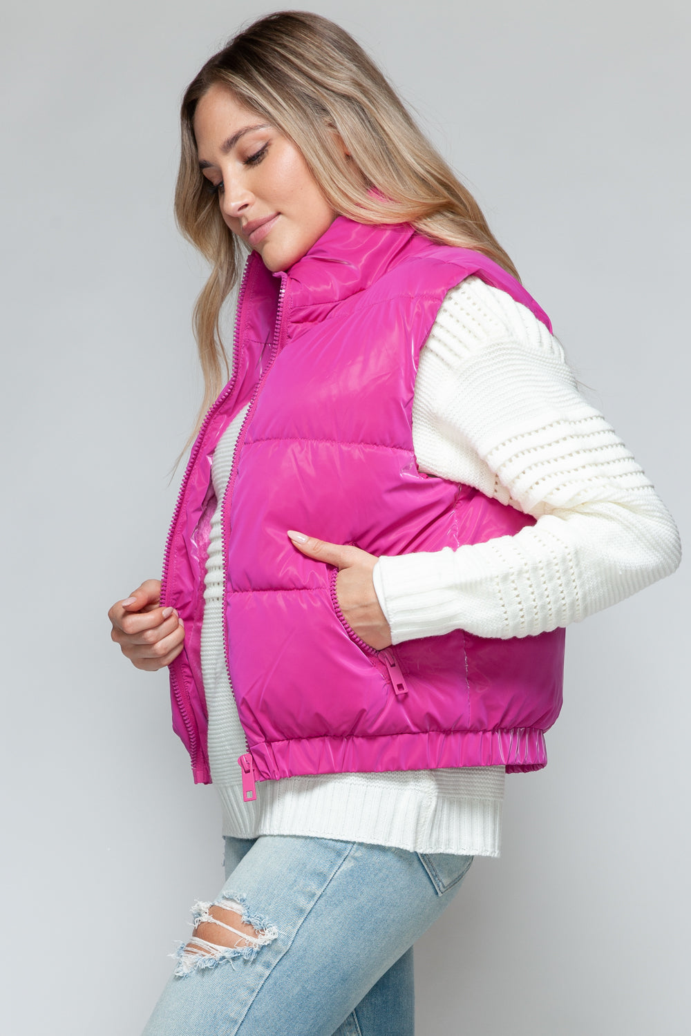 Snobbish Fur Lining Quilted Vest | Magenta