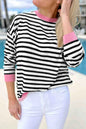 Striped Round Neck Long Sleeve Sweatshirt