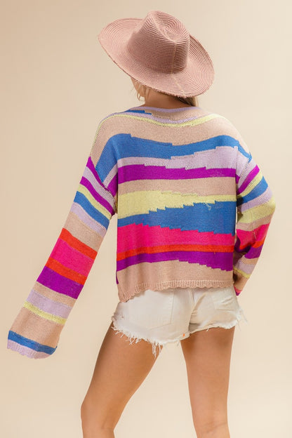 Gentri Multi Geometric Stripe Sweater