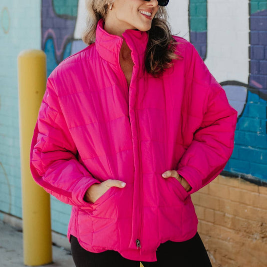 Hot Pink Quilted Zipper Jacket