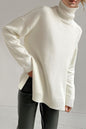 Basic Side Slit Turtleneck Dropped Shoulder Sweater