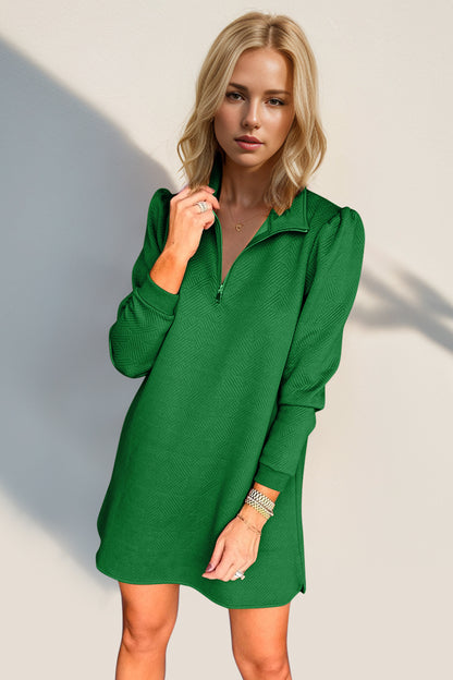 Double Take Quarter Zip Long Sleeve Dress