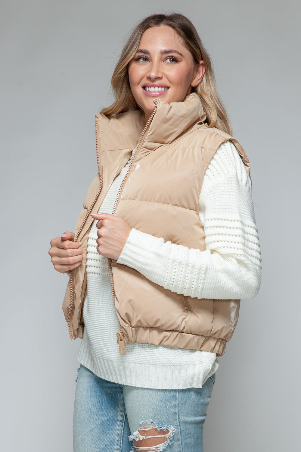 Snobbish Fur Lining Quilted Vest | Tan