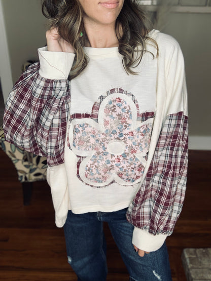 Rebecca plaid sleeve floral print top