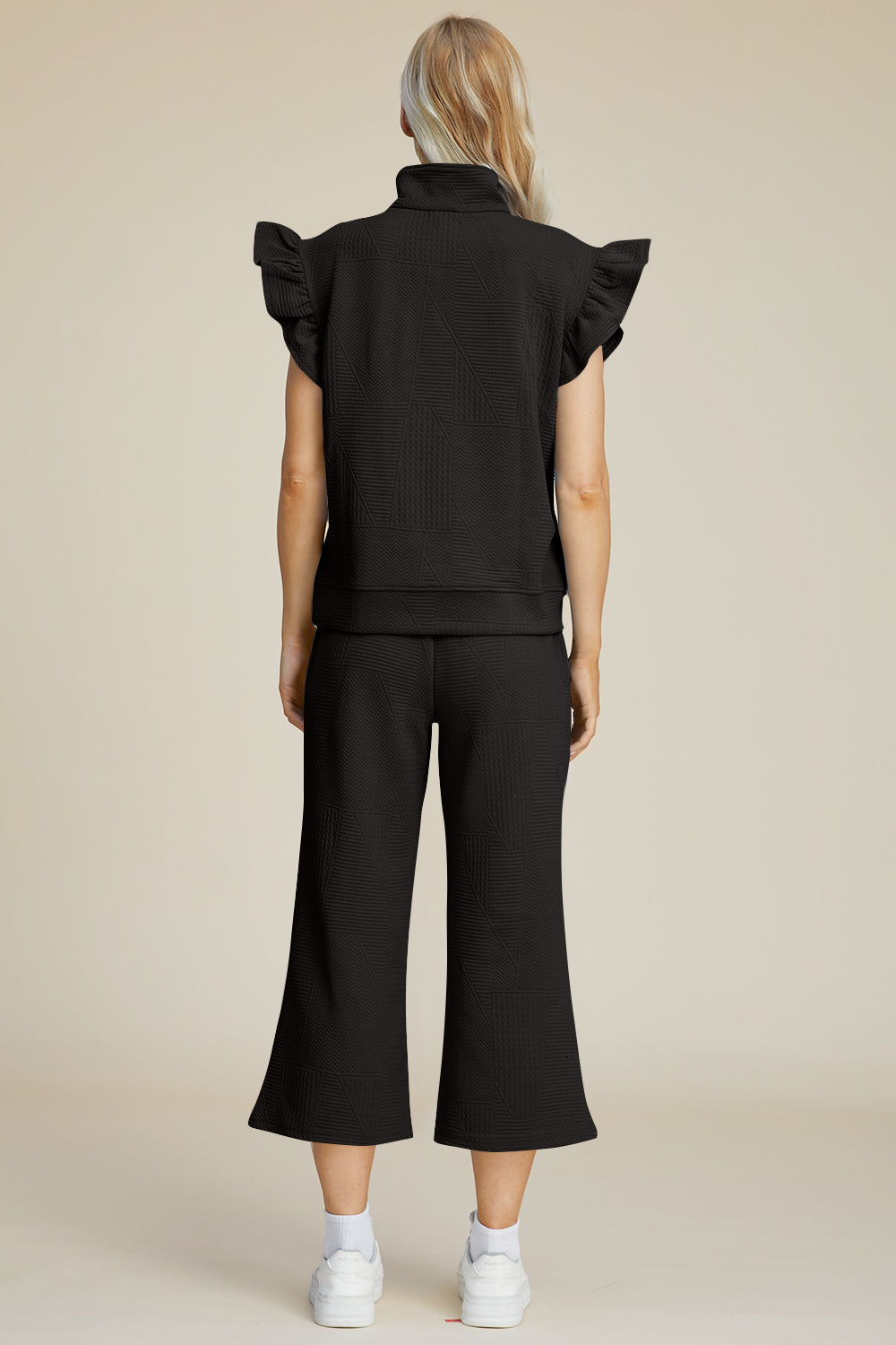 Diana Full Size Texture Ruffle Short Sleeve Top and Wide Leg Pants Set