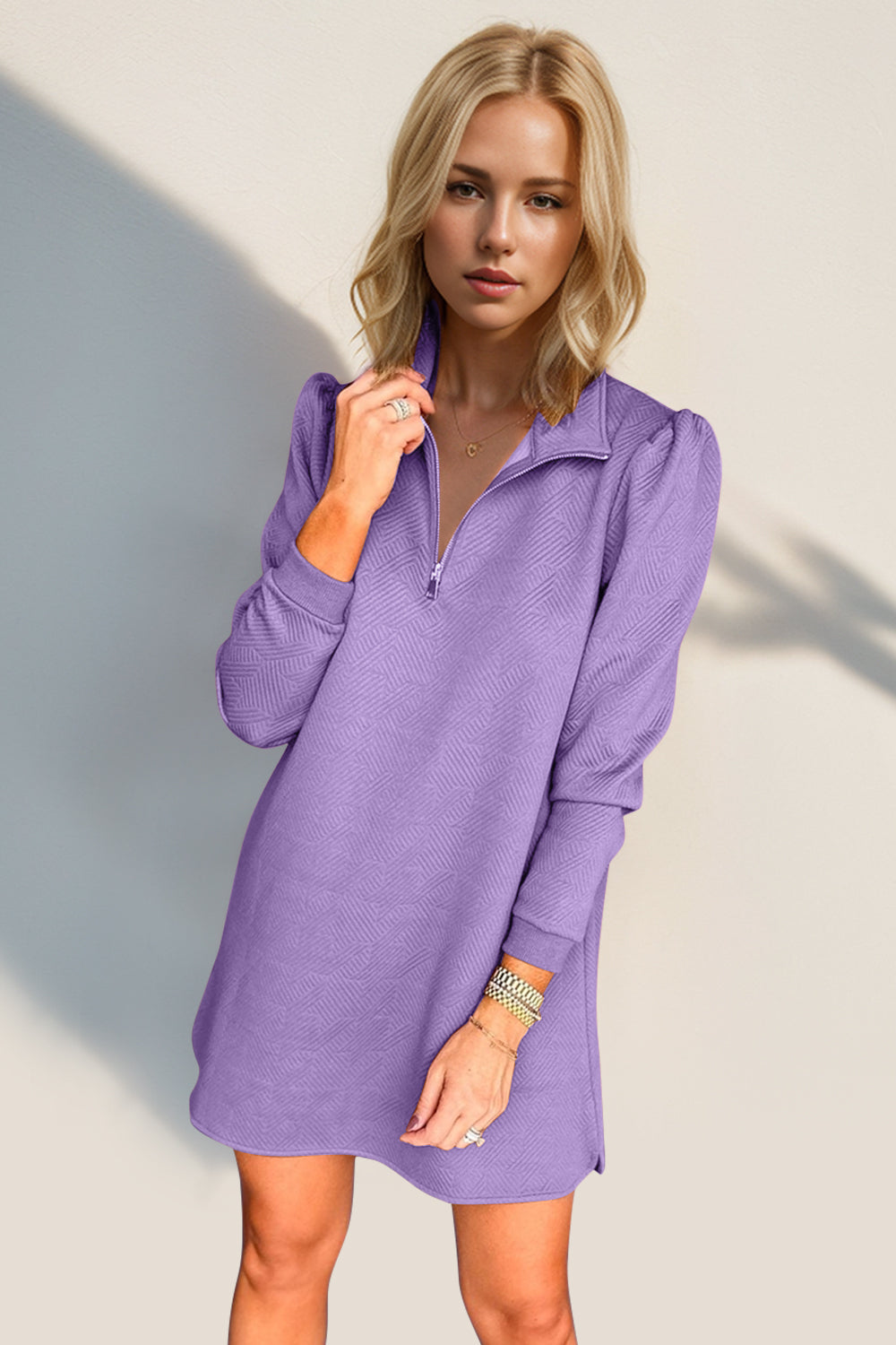 Double Take Quarter Zip Long Sleeve Dress