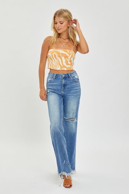 Rachel High Rise Frayed Hem Wide Leg Jeans