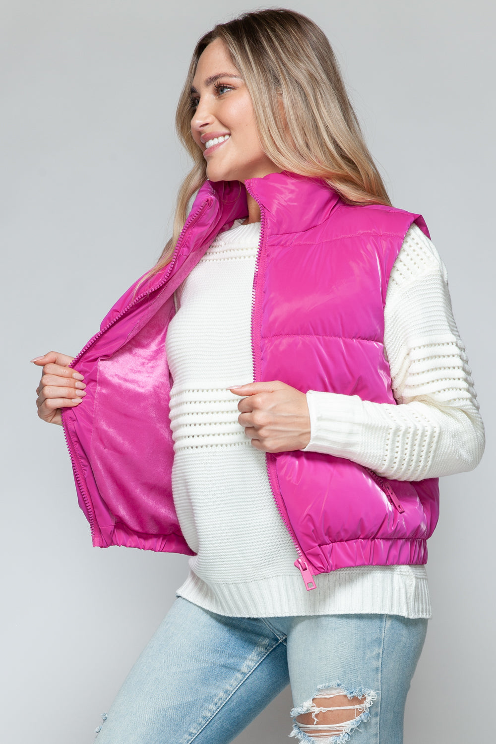 Snobbish Fur Lining Quilted Vest | Magenta