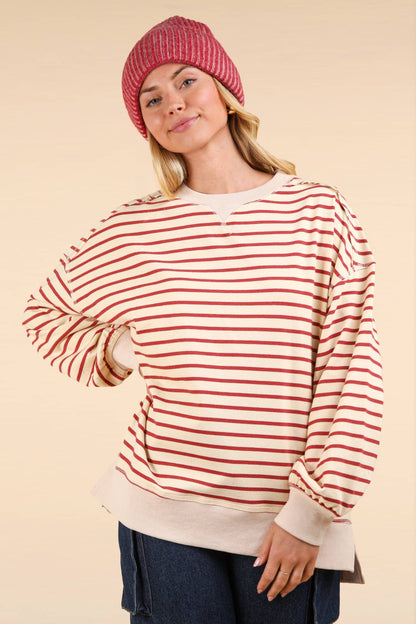 Savannah Stripe Oversized Knit Top | Brick