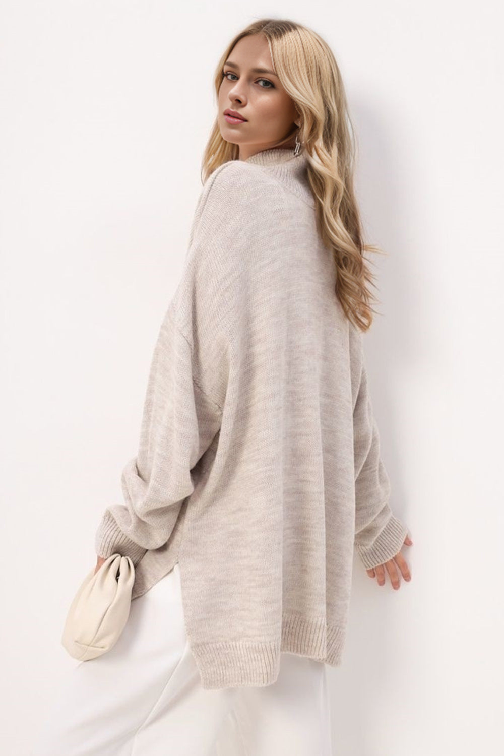 Basic Side Slit Turtleneck Long Sleeve Sweater