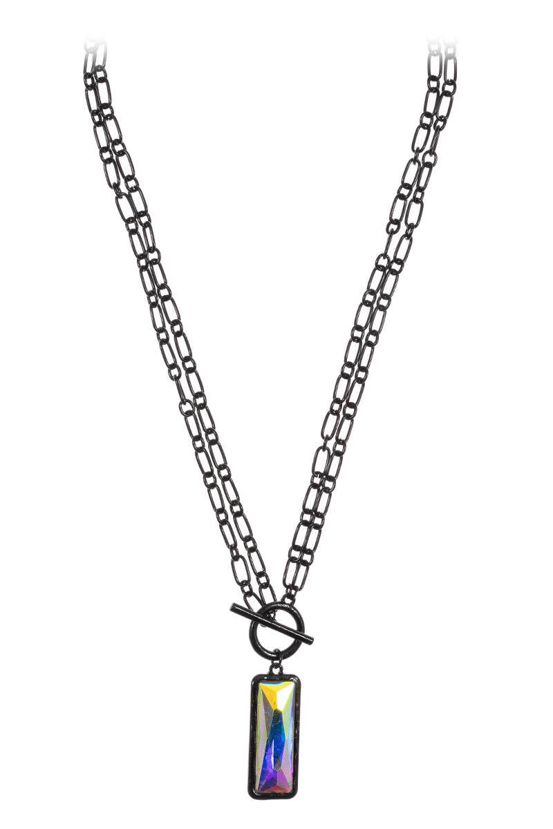 CHAIN WITH BAR SHAPE RHINESTONE LONG NECKLACE: Silver