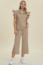 Diana Full Size Texture Ruffle Short Sleeve Top and Wide Leg Pants Set