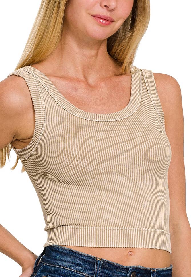 Stone Washed Ribbed Seamless Top | Ash Mocha