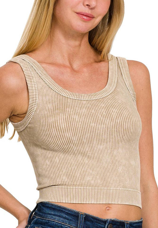 Stone Washed Ribbed Seamless Top | Ash Mocha