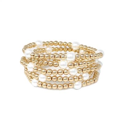 Gold Beaded and Pearl Stretch Bracelet