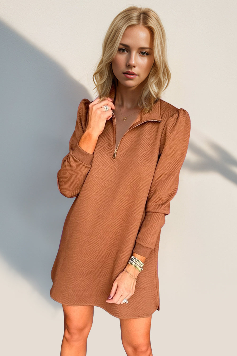 Double Take Quarter Zip Long Sleeve Dress