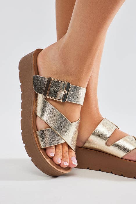 Buckle Platform Slide Sandals | Gold