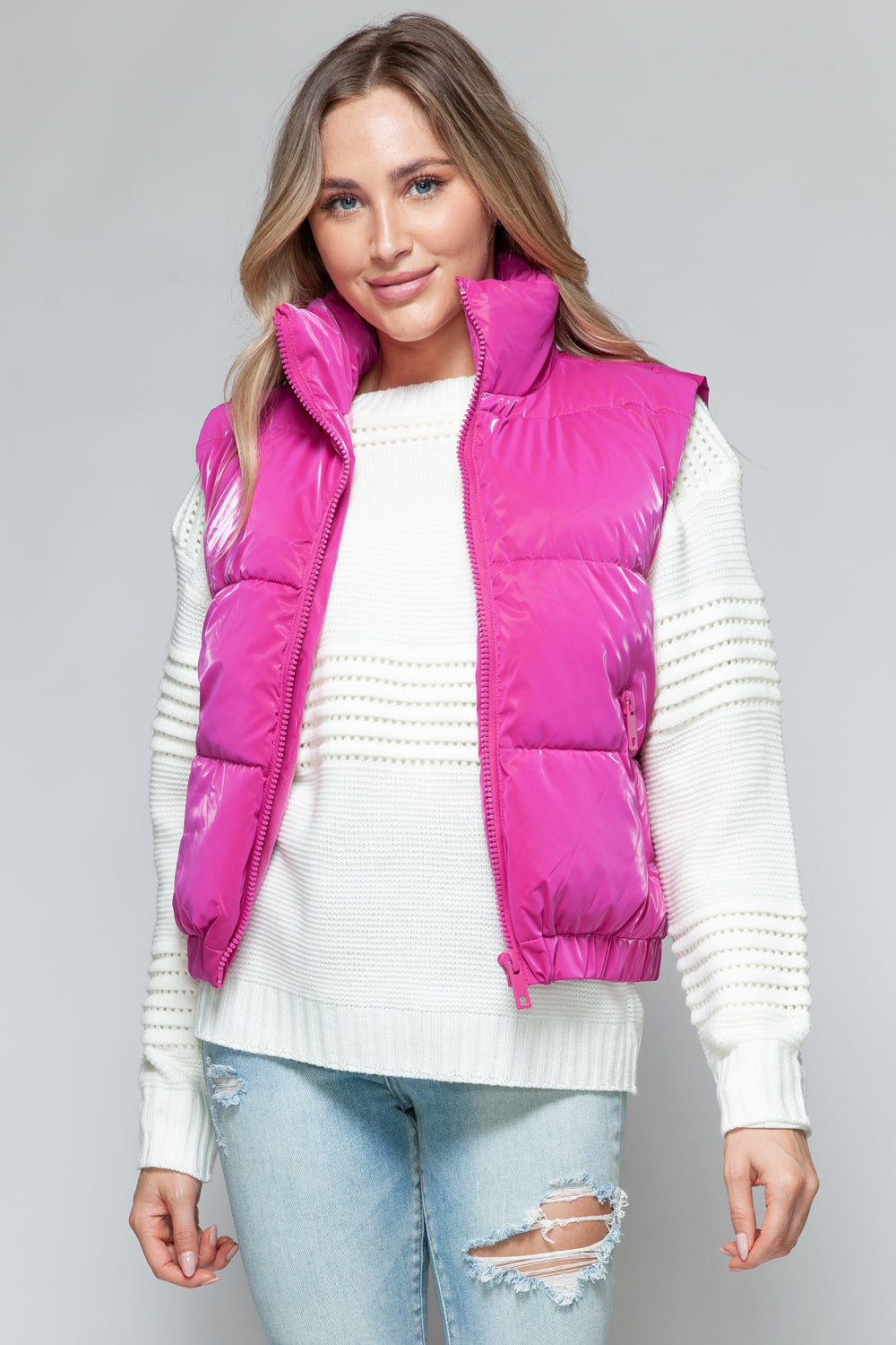 Snobbish Fur Lining Quilted Vest | Magenta