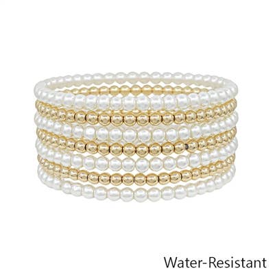 Water Resistant Gold and Pearl Stretch Bracelet