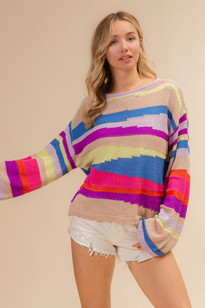 Gentri Multi Geometric Stripe Sweater