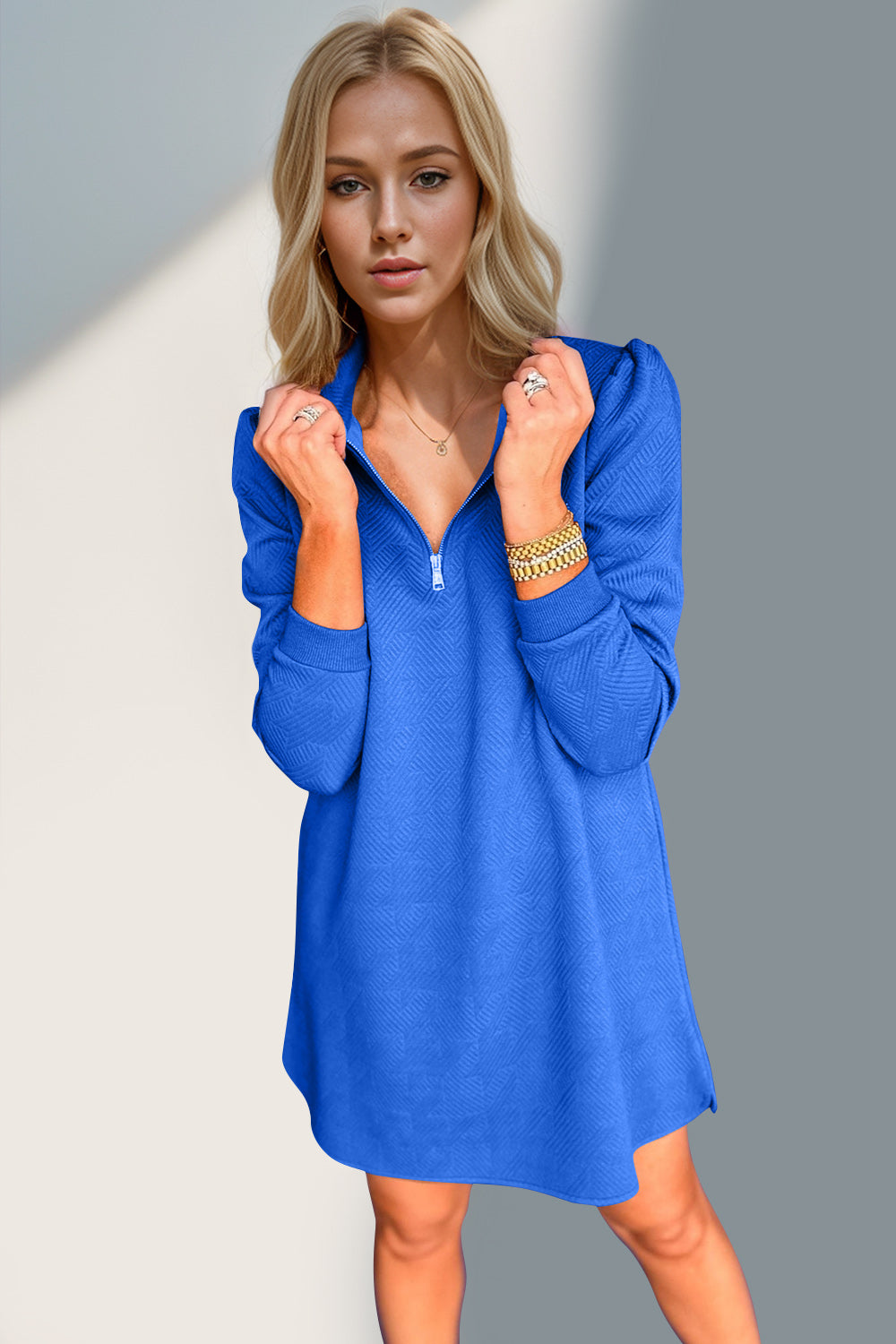 Double Take Quarter Zip Long Sleeve Dress