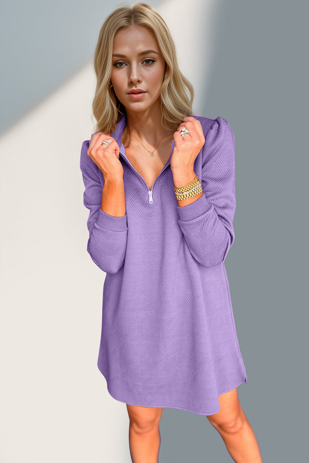 Double Take Quarter Zip Long Sleeve Dress