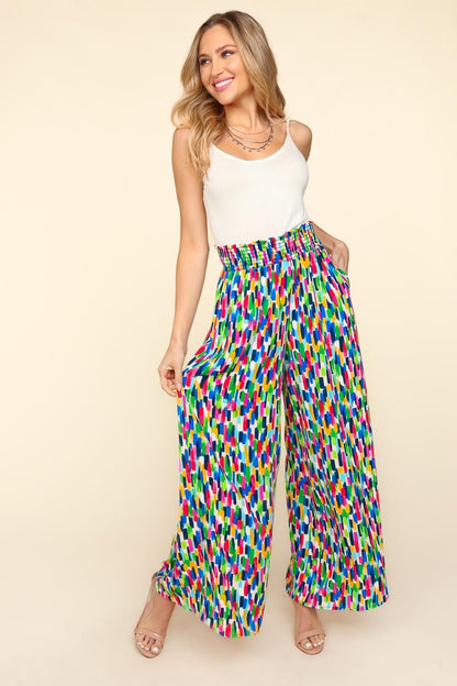 Haptics Smocked Waist Abstract Print Pants