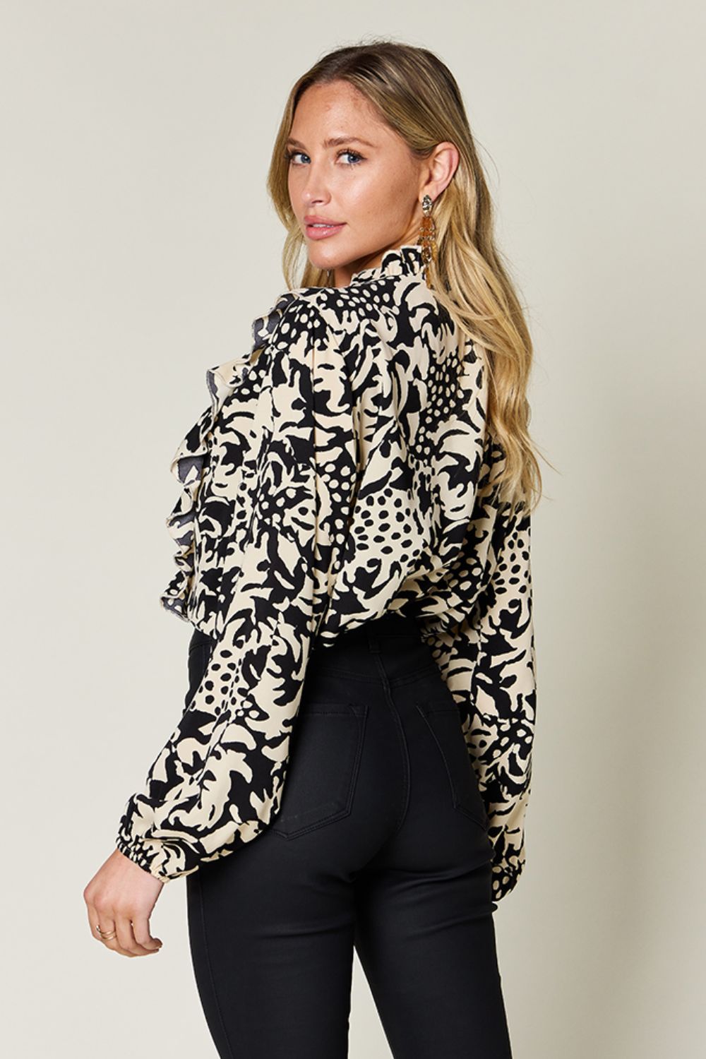 Julie Printed Ruffle Trim Balloon Sleeve Shirt