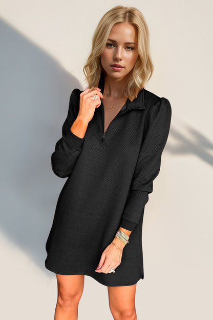 Double Take Quarter Zip Long Sleeve Dress