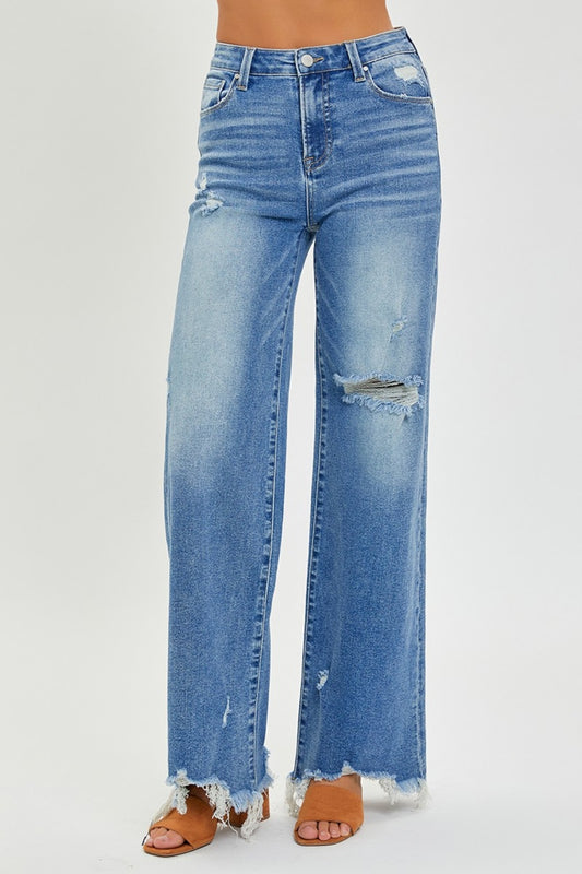 Rachel High Rise Frayed Hem Wide Leg Jeans